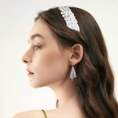 8Pcs 70s Disco Accessories for Women Disco Costume Jewelry Set Rhinestone Headbands Sequin Scarf Earrings Sunglasses Headband Rhinestone Bracelet Disco Ball Earrings Necklace in Saudi Arabia