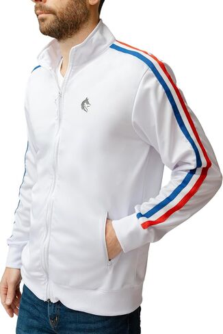 Elite Products & Apparel Men's White Zip-Up Jacket with Red and Blue Stripes in Saudi Arabia