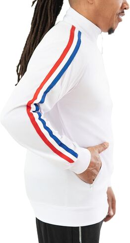 Elite Products & Apparel Men's White Zip-Up Jacket with Red and Blue Stripes in Saudi Arabia
