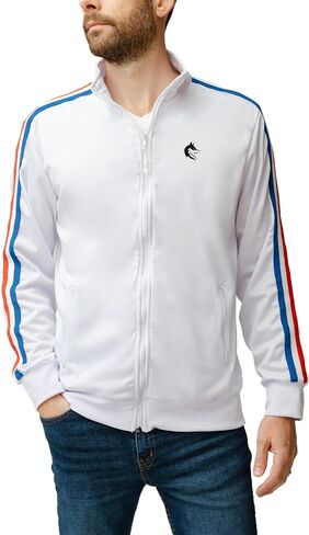 Elite Products & Apparel Men's White Zip-Up Jacket with Red and Blue Stripes in Saudi Arabia
