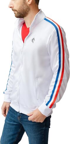 Elite Products & Apparel Men's White Zip-Up Jacket with Red and Blue Stripes in Saudi Arabia