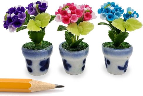 WitnyStore Tiny 1½" High 3 Pieces Set Lily Orchid Plumeria Hand Made Artificial Flowers Realistic Colorful Miniature Modelling Clay Flower Pots Brilliant Variety of House Plant Species Home Decoration in Kuwait