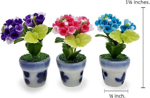 WitnyStore Tiny 1½" High 3 Pieces Set Lily Orchid Plumeria Hand Made Artificial Flowers Realistic Colorful Miniature Modelling Clay Flower Pots Brilliant Variety of House Plant Species Home Decoration in Kuwait