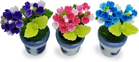 WitnyStore Tiny 1½" High 3 Pieces Set Lily Orchid Plumeria Hand Made Artificial Flowers Realistic Colorful Miniature Modelling Clay Flower Pots Brilliant Variety of House Plant Species Home Decoration in Kuwait