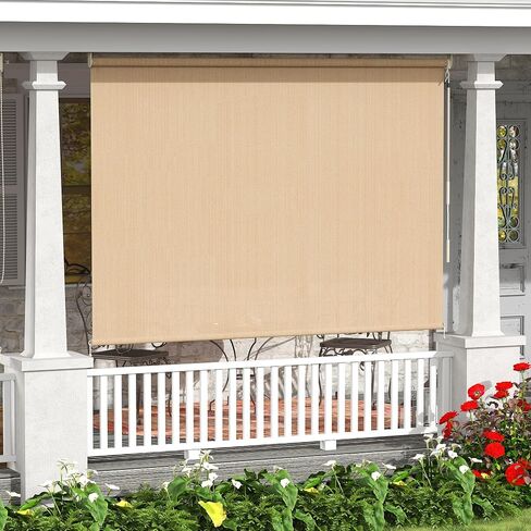 VICLLAX Cordless Outdoor Roller Shade with Splicing Design 9'×8', Exterior Roll Up Shade Blind for Porch, Patio, Yard, Graphite in Kuwait