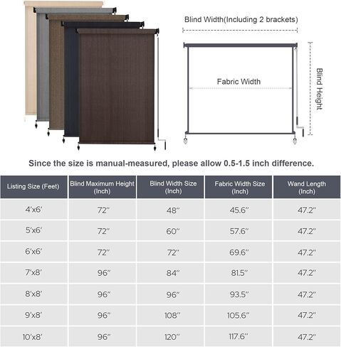 VICLLAX Cordless Outdoor Roller Shade with Splicing Design 9'×8', Exterior Roll Up Shade Blind for Porch, Patio, Yard, Graphite in Kuwait