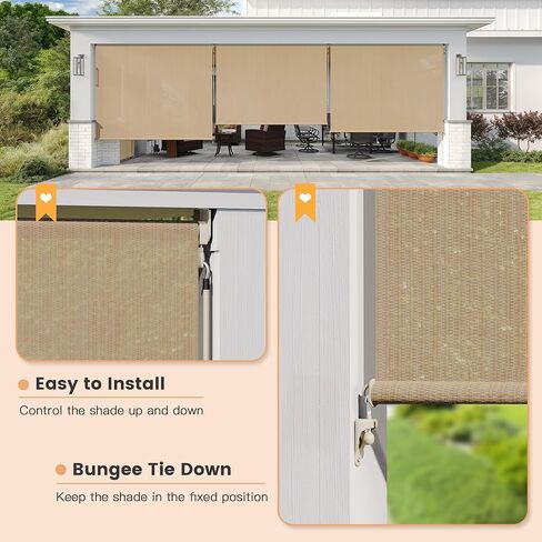VICLLAX Cordless Outdoor Roller Shade with Splicing Design 9'×8', Exterior Roll Up Shade Blind for Porch, Patio, Yard, Graphite in Kuwait