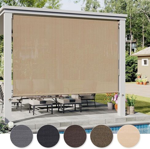 VICLLAX Cordless Outdoor Roller Shade with Splicing Design 9'×8', Exterior Roll Up Shade Blind for Porch, Patio, Yard, Graphite in Kuwait