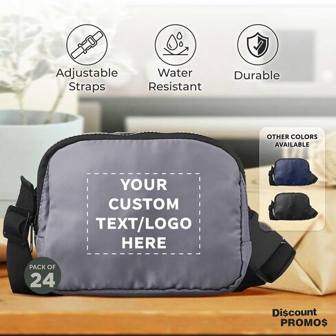 DISCOUNT PROMOS Custom Everyday Belt Bags Set of 24, Personalized Bulk Pack - Compact, Hands-Free, Stylish, Perfect for Travel, Sports, Daily Use - Grey in Saudi Arabia