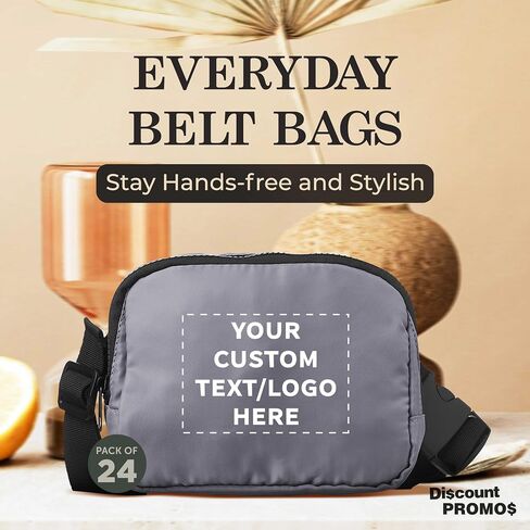 DISCOUNT PROMOS Custom Everyday Belt Bags Set of 24, Personalized Bulk Pack - Compact, Hands-Free, Stylish, Perfect for Travel, Sports, Daily Use - Grey in Saudi Arabia