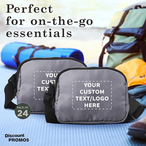 DISCOUNT PROMOS Custom Everyday Belt Bags Set of 24, Personalized Bulk Pack - Compact, Hands-Free, Stylish, Perfect for Travel, Sports, Daily Use - Grey in Saudi Arabia