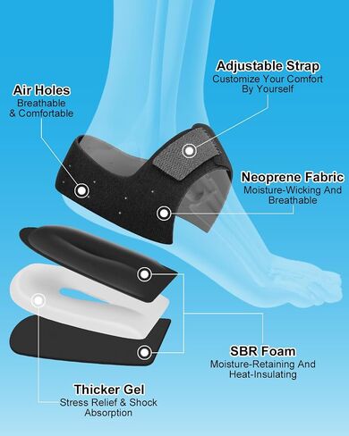 Gel Heel Cushion Support for Plantar Fasciitis, Heel Pads for Foot Pain Relief, Support Spur, Cracked Heels Women and Men (Black with Holes, Women 6-11, Men 6-10) in Kuwait