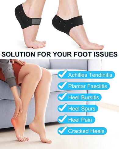 Gel Heel Cushion Support for Plantar Fasciitis, Heel Pads for Foot Pain Relief, Support Spur, Cracked Heels Women and Men (Black with Holes, Women 6-11, Men 6-10) in Kuwait