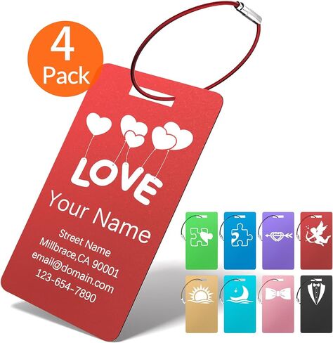 Luggage Tags for Suitcases 4 Pack, Couple Logo Custom Metal Name Tags Engraved with Logo/Name/Text, Personalized Travel Bag Tags, Luggage Identifiers for Suitcase, Baggage, Golf Bag, Animal Case in Kuwait