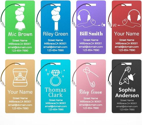 Luggage Tags for Suitcases 4 Pack, Couple Logo Custom Metal Name Tags Engraved with Logo/Name/Text, Personalized Travel Bag Tags, Luggage Identifiers for Suitcase, Baggage, Golf Bag, Animal Case in Kuwait