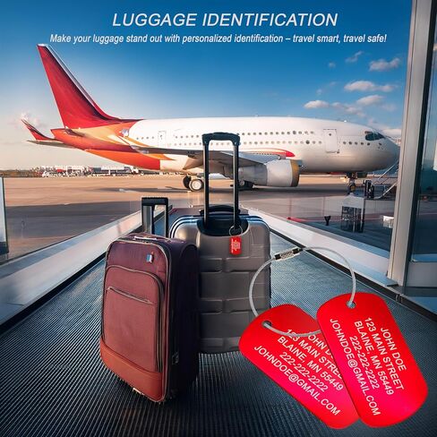 High Visibility Durable Anodized Aluminum Luggage Tags - 2 Pack, Customizable Travel ID Tag for Luggage, Golf Bags & More - Personalized Imprinted ID Tags (Black) in Saudi Arabia