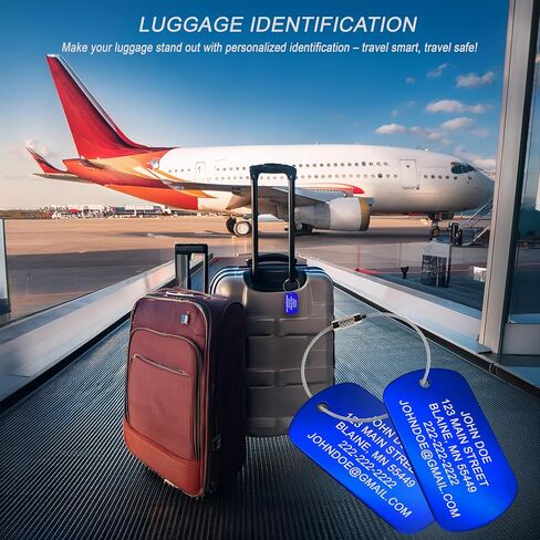 High Visibility Durable Anodized Aluminum Luggage Tags - 2 Pack, Customizable Travel ID Tag for Luggage, Golf Bags & More - Personalized Imprinted ID Tags (Black) in Saudi Arabia