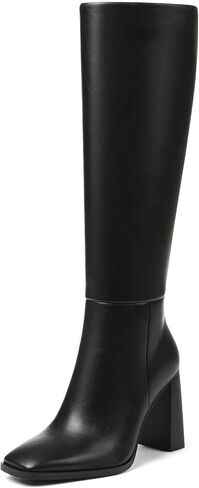 Celbreez Boots for Women Knee High Boots Square Toe Chunky Heel Wide Calf Boot Leather Side Zipper Tall Boot Fall 2025 Stylish Shoes Date Party Travel Winter Shoes in Saudi Arabia