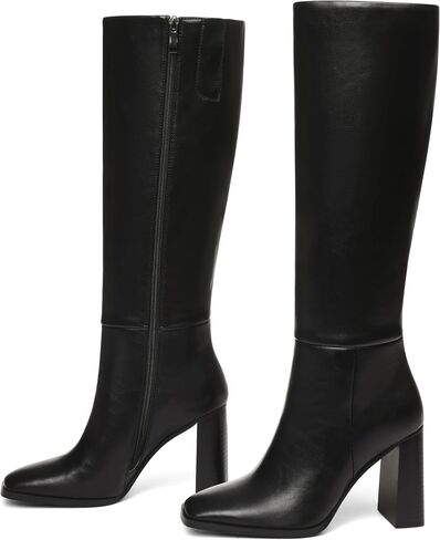 Celbreez Boots for Women Knee High Boots Square Toe Chunky Heel Wide Calf Boot Leather Side Zipper Tall Boot Fall 2025 Stylish Shoes Date Party Travel Winter Shoes in Saudi Arabia