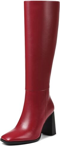 Celbreez Boots for Women Knee High Boots Square Toe Chunky Heel Wide Calf Boot Leather Side Zipper Tall Boot Fall 2025 Stylish Shoes Date Party Travel Winter Shoes in Saudi Arabia