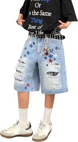 Womens Baggy Jeans Shorts Wide Leg Denim Shorts Y2k Hip Hop Casual Loose Summer Shorts Streetwear in Saudi Arabia