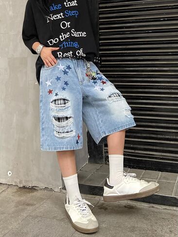 Womens Baggy Jeans Shorts Wide Leg Denim Shorts Y2k Hip Hop Casual Loose Summer Shorts Streetwear in Saudi Arabia
