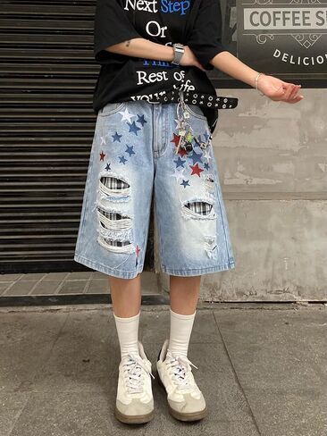 Womens Baggy Jeans Shorts Wide Leg Denim Shorts Y2k Hip Hop Casual Loose Summer Shorts Streetwear in Saudi Arabia