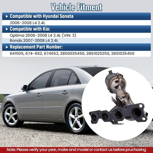 674-652 Front Catalytic Converter Compatible with Hyundai Sonata 2006-2008 2.4L, for Kia Optima 2006-2008 2.4L, Rondo 2007-2008 2.4L Replaces# 2850025450 641505 in Saudi Arabia