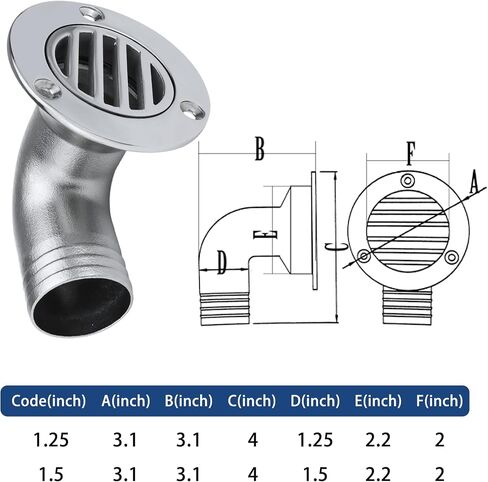 2 inch (50mm) Boat Deck Drain Marine 316 Stainless Steel Yacht Boat Floor Drain Scupper for 50MM Inner Diameter Pipes with Screws in Kuwait