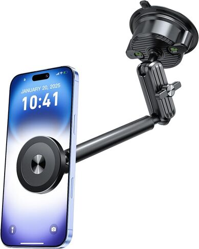 isuke Windshield Phone Mount, Ultra-Durable Aluminum Suction Cup Car Phone Holder, 360° Rotation Magic-Arm Car Phone Mount, Windshield Window Phone Holders for Your Car & iPhone Samsung Smartphones in Saudi Arabia