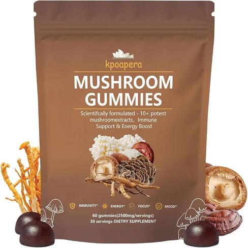 Lions Mane Mushroom Gummies for Adults, All-in-One Daily Mushroom Supplement Gummy - 12 Mushroom Blend with Chaga, Lions Mane, Reishi, Cordyceps,（60 Chews 2500mg/serving） Vegan. in Saudi Arabia