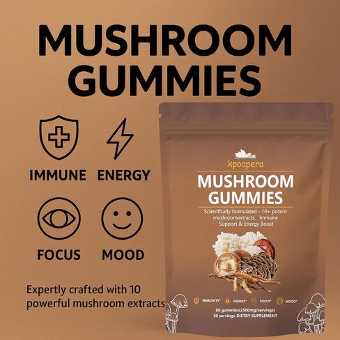 Lions Mane Mushroom Gummies for Adults, All-in-One Daily Mushroom Supplement Gummy - 12 Mushroom Blend with Chaga, Lions Mane, Reishi, Cordyceps,（60 Chews 2500mg/serving） Vegan. in Saudi Arabia