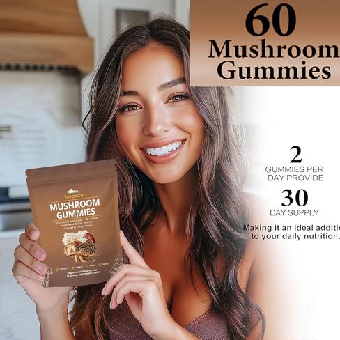 Lions Mane Mushroom Gummies for Adults, All-in-One Daily Mushroom Supplement Gummy - 12 Mushroom Blend with Chaga, Lions Mane, Reishi, Cordyceps,（60 Chews 2500mg/serving） Vegan. in Saudi Arabia