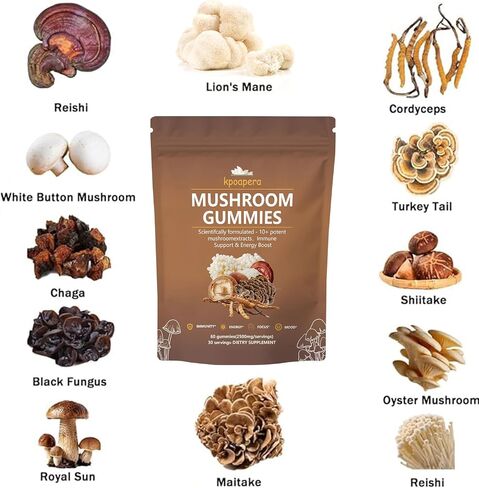 Lions Mane Mushroom Gummies for Adults, All-in-One Daily Mushroom Supplement Gummy - 12 Mushroom Blend with Chaga, Lions Mane, Reishi, Cordyceps,（60 Chews 2500mg/serving） Vegan. in Saudi Arabia