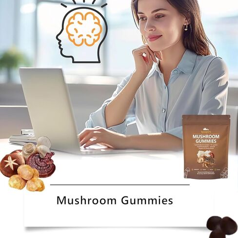 Lions Mane Mushroom Gummies for Adults, All-in-One Daily Mushroom Supplement Gummy - 12 Mushroom Blend with Chaga, Lions Mane, Reishi, Cordyceps,（60 Chews 2500mg/serving） Vegan. in Saudi Arabia