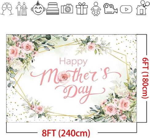 Mocsicka 7x5ft Mothers Day Backdrop Pink Floral Eucalyptus Leaves Happy Mothers Day Party Decorations Backdrop Mothers Day Floral Butterfly Background Decoration in Kuwait