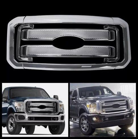 Chrome Grille Grille Cover Full Overlay Cover 8 قطع مجموعة لعام 2011 2012 2013 2014 2015 2015 لـ Ford F250 F350 F-350 F-450 F-550 Super Duty in Kuwait