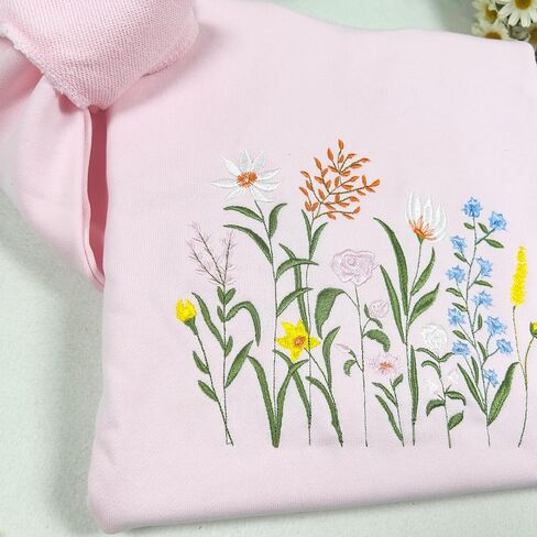 Wildflower Botany Embroidered Oversized Sweatshirt for Women, Soft French Terry Cotton Crew Neck Sweater in Saudi Arabia
