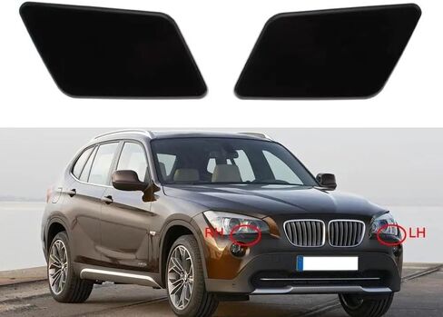 for BMW X1 E84 2009 2010 2011 2012 Front Left Right Headlight Lamp Spray Washer Nozzle Cover Unpainted 51112993585 51112993586(Black-Set) in Saudi Arabia