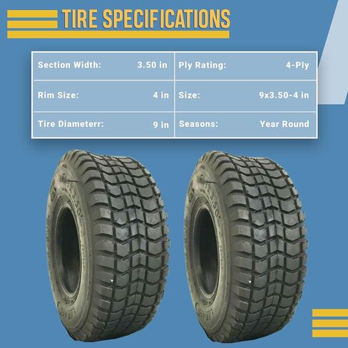 Two 9x3.50-4 Tire Fits Tractor Skateboard Scooter Go Kart Atv Bike Mower Lawn 9 350 4, Versatile 9 350 4 Size for Enhanced Performance and Durability in Saudi Arabia