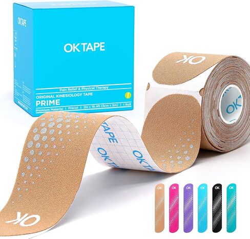 OK TAPE Synthetic Kinesiology Tape Precut Strips, Breathable Sports Athletic Tape for Joint & Muscle Pain, 2in×16.4ft Roll, Black in Kuwait