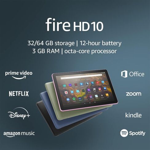 Fire HD 10 Tablet (32 GB, Black, Lockscreen Ad Supported) + 2-Year Protection Plan in Saudi Arabia