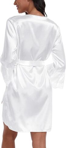 Women's Satin Robe Short Lace Trim Silk Kimono Bride Bridesmaids Robe with 3/4 Sleeve Sexy Sleepwear in Kuwait