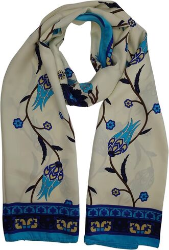 MutluHan Turkish Scarf - 100% Silk Tulip Design | Navy Blue Turquoise | Luxurious and Comfortable Women’s Scarf, Perfect for Gifts and Special Occasions, Suitable for Daily, Evening and Office Wear in Kuwait