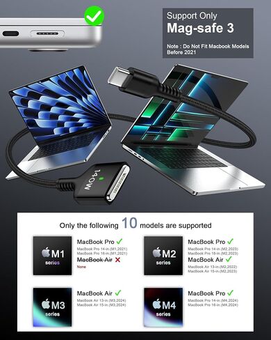 MacBook Air Charger Cord Pro ، USB-C إلى Magsafe 3 كابل ، 140 واط 6 أقدام Apple Cable Cable Mag Safe 3 Matchet in Kuwait