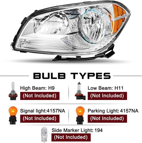مجموعة الأمامي المتوافقة مع 2008-2012 Chevy Malibu 4 Door Side and Driver Side (Chrome Housing & Amber Reflector) in Saudi Arabia