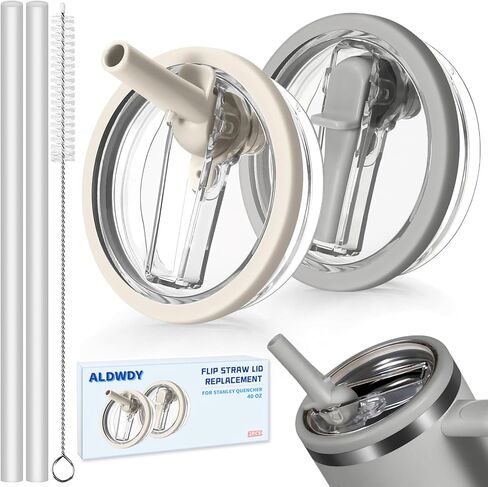 2 Pack 40 oz Flip Straw Leak Proof Lid for Stanley H2.0 Quencher, Stanley Lid Replacement 40 oz for Stanley Cup Accessories ProTour, No Spill Proof Straw Cover for Stanley Accessories (Cream & Black) in Kuwait