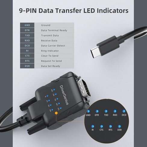 DriverGenius USB232A-E-C | USB-C to Serial/RS232 (DB9) Adapter – A Reliable Tool for PLC Programming, Robot Control, Data Acquisition, and Embedded System Development 【6-Piece/Pack】 in Kuwait