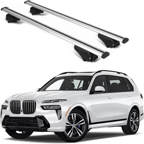 Erkul Roof Rack Cross Bars لـ BMW X7 (G07) 2019-2025 | أشرطة الألومنيوم مع قفل مكافحة السرقة للسطح | متوافق مع القضبان المرتفعة - الفضة in Kuwait