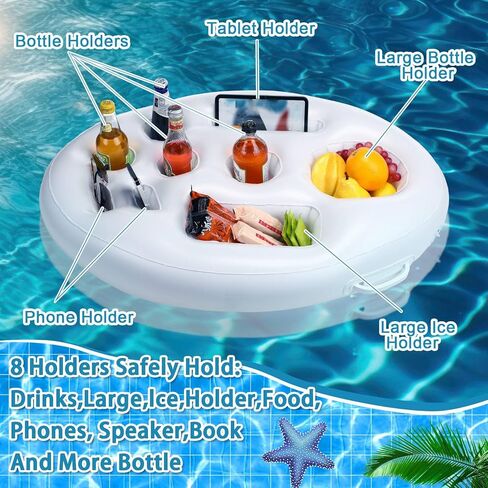 حامل مشروبات بيكمش قابل للنفخ مع أضواء، 21 × 28 بوصة LED لون متغير، بار تقديم المشروبات العائمة للمشروبات، حامل مشروبات عائمة لحمام السباحة، ملحقات حوض الاستحمام الساخن لحفلة البالغين in Kuwait